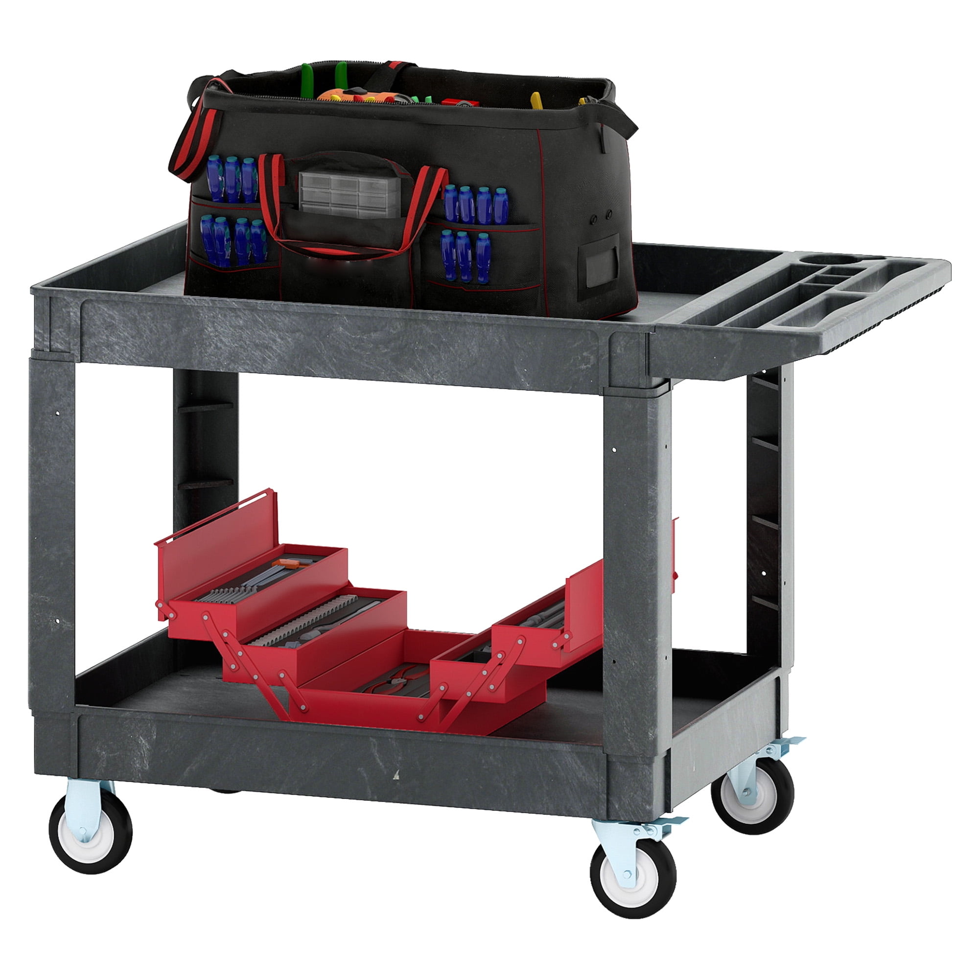 Uforic Rolling Utility Cart with Lockable Wheels, High Density Polyethylene Gray