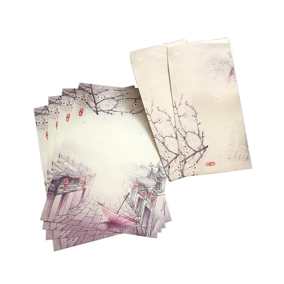 A Vintage Invitation Envelopes And Stationery Paper Set With Classic Patterns For Wedding And Birthday 4 Sheets And 2 Envelopes