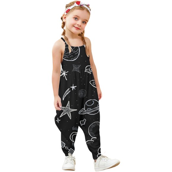 Combinaison Élégante pour Filles Tenue de Jeu Imprimée Tissu Extensible Doux Confortable pour Tout-Petits 1-6 Ans