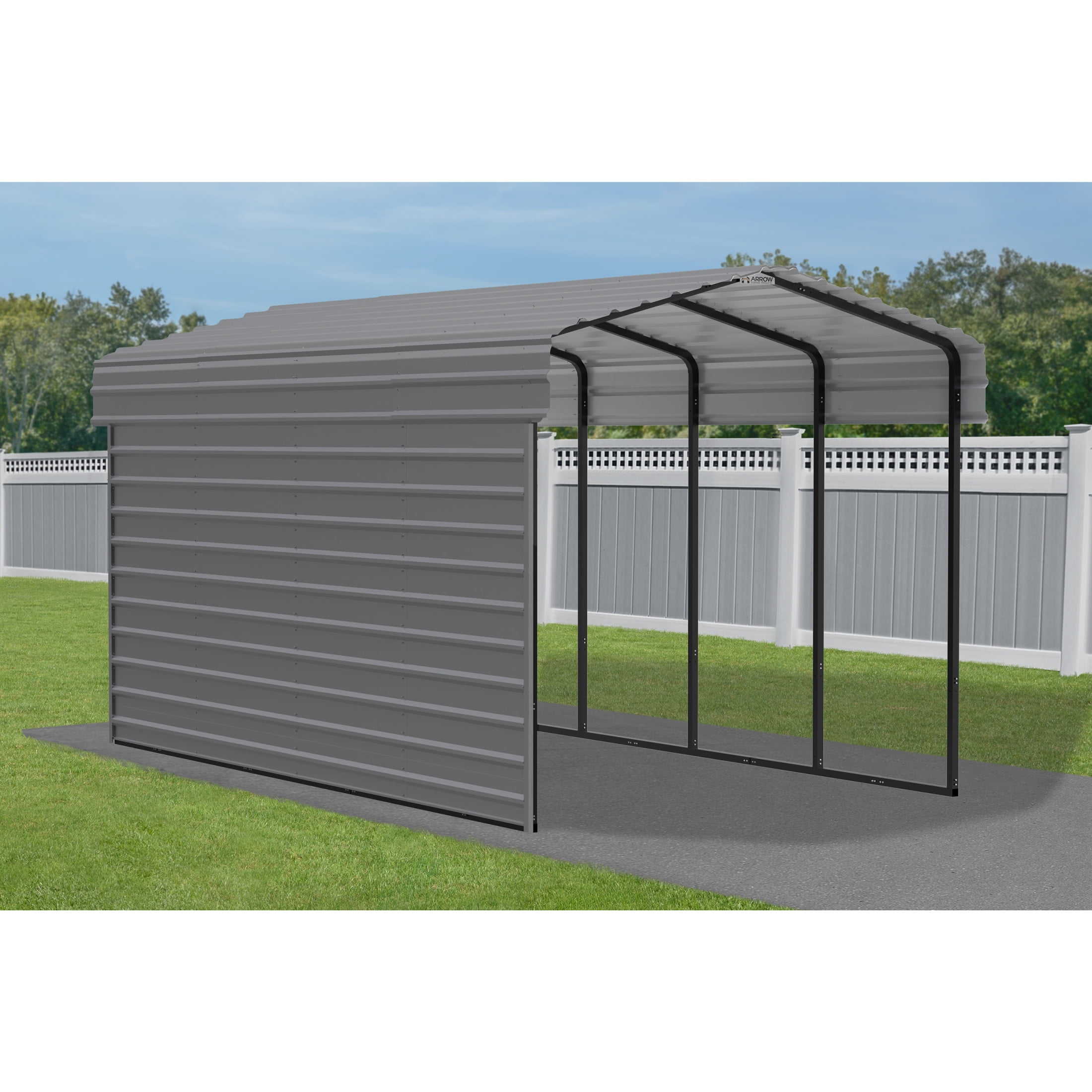 Arrow 10 x 20 x 9 ft Charcoal Carport With 1 Side Wall Kit