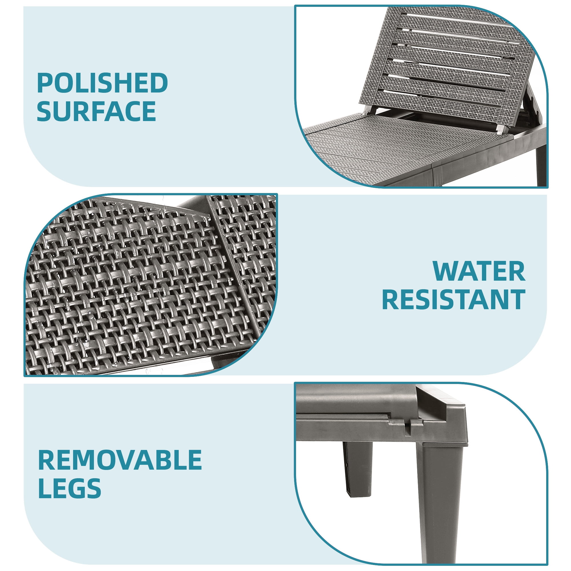 Uforic 2-Piece Outdoor Chaise Lounge Chairs, 5-Position Adjustable Backrest Waterproof Plastic Pool Loungers, Easy Assembly Patio Recliners for Backyard, Poolside and Garden, Gray