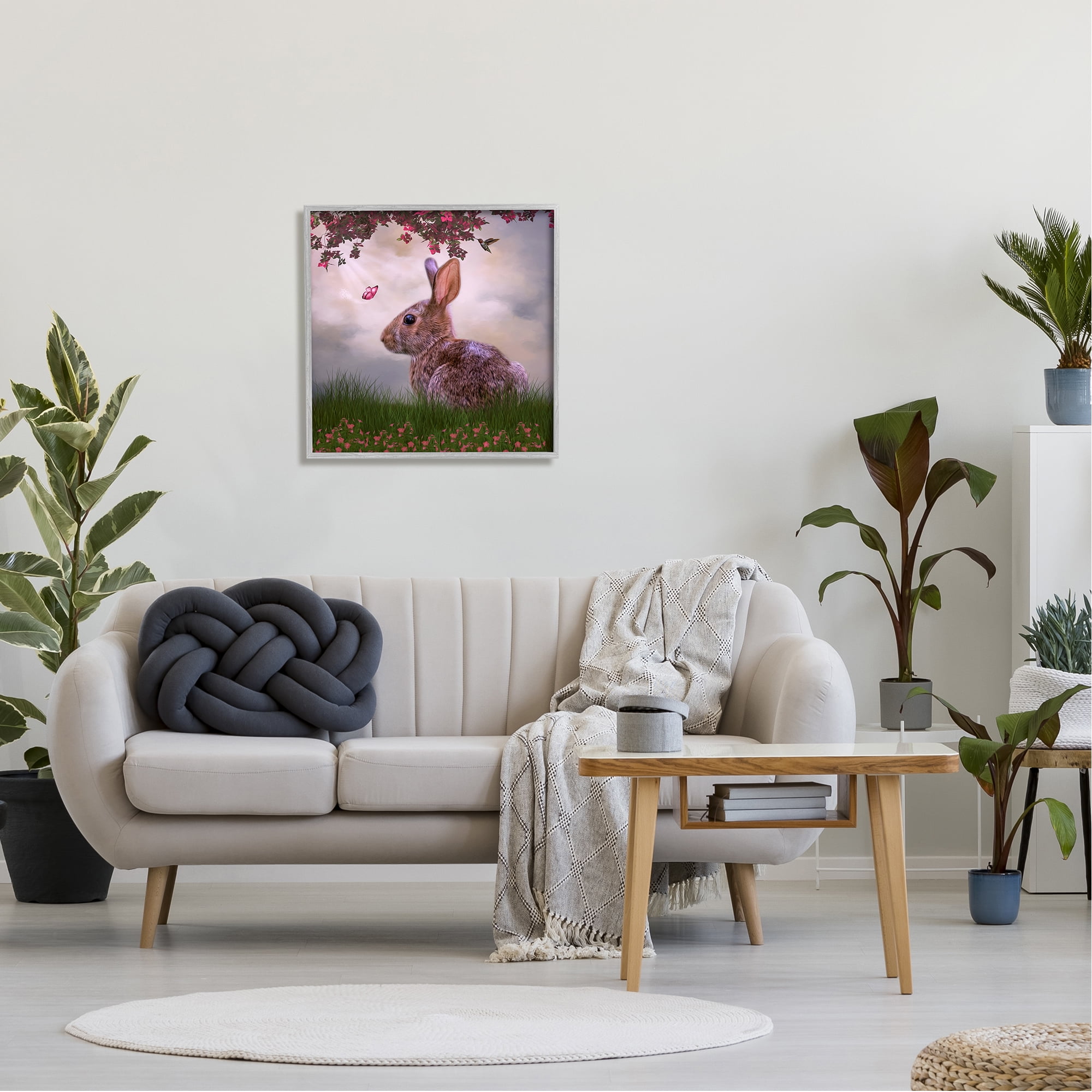 Stupell Summertime Friends Floral Rabbit Butterfly Animals & Insects Photography Gray Framed Art Print Wall Art