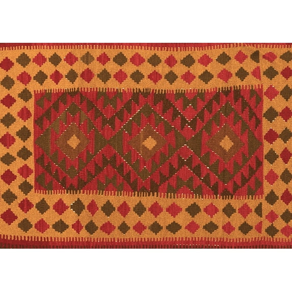 Ahgly Company Indoor Rectangle Oriental Orange Traditional Area Rugs, 7' x 9'