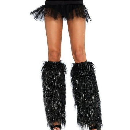 Lurex Furry Leg Warmers - Black
