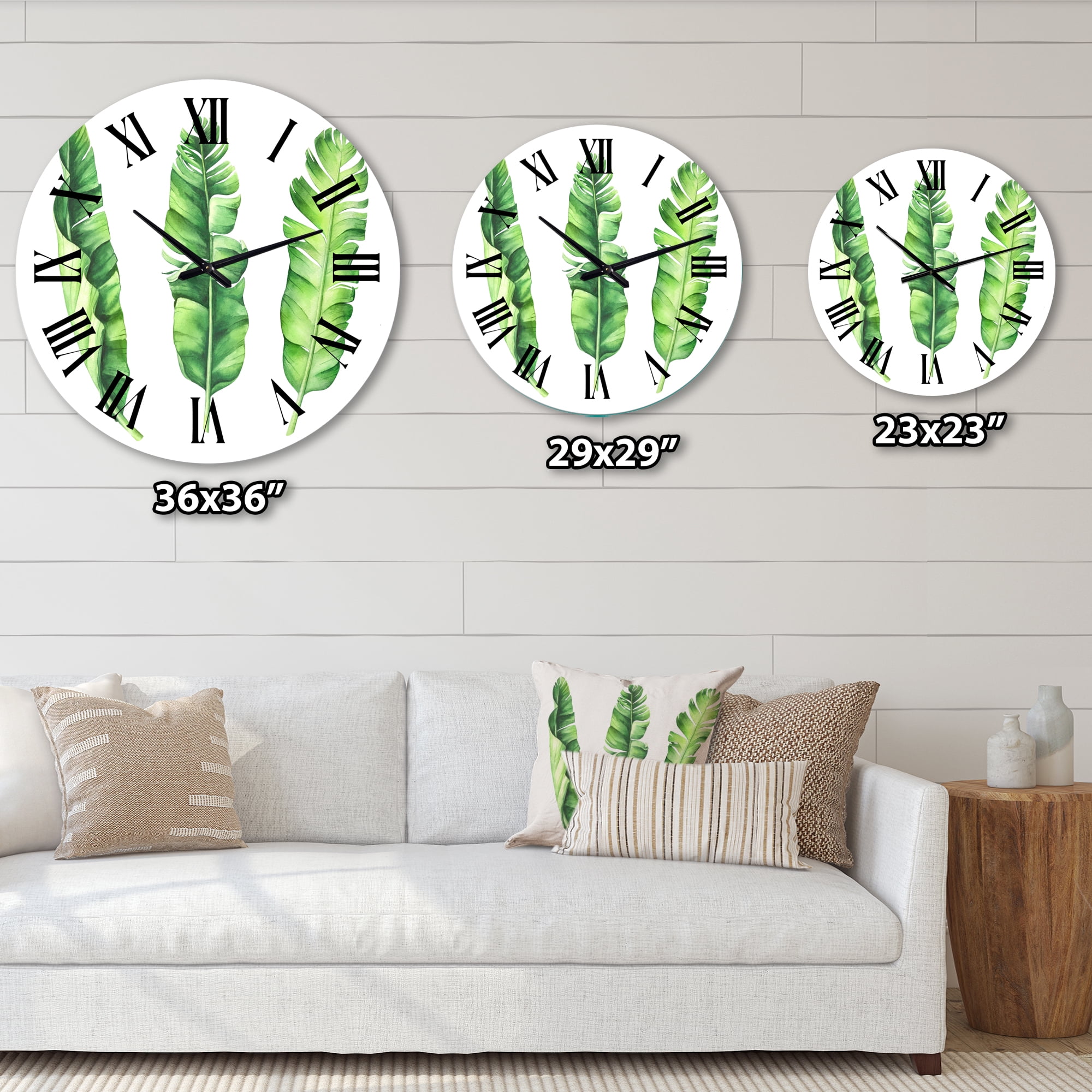 Designart 'Tropical Banana Leaves Set' Farmhouse Wall Clock