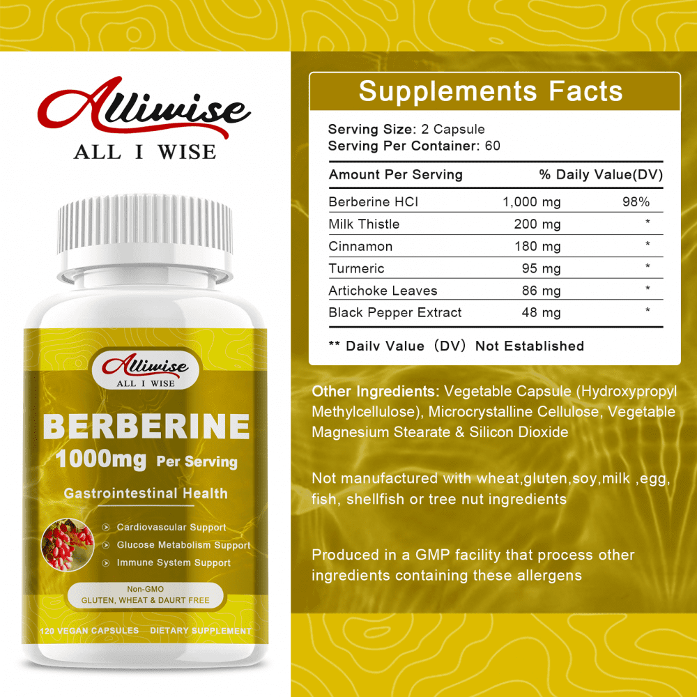 (2 Pack)Berberine Supplement - 1000mg Berberine with Ceylon Cinnamon, Milk Thistle & Turmeric Extract, Organic Herbal Formula Support Gastrointestinal Function, Cardiovascular & Glucose Metabolism