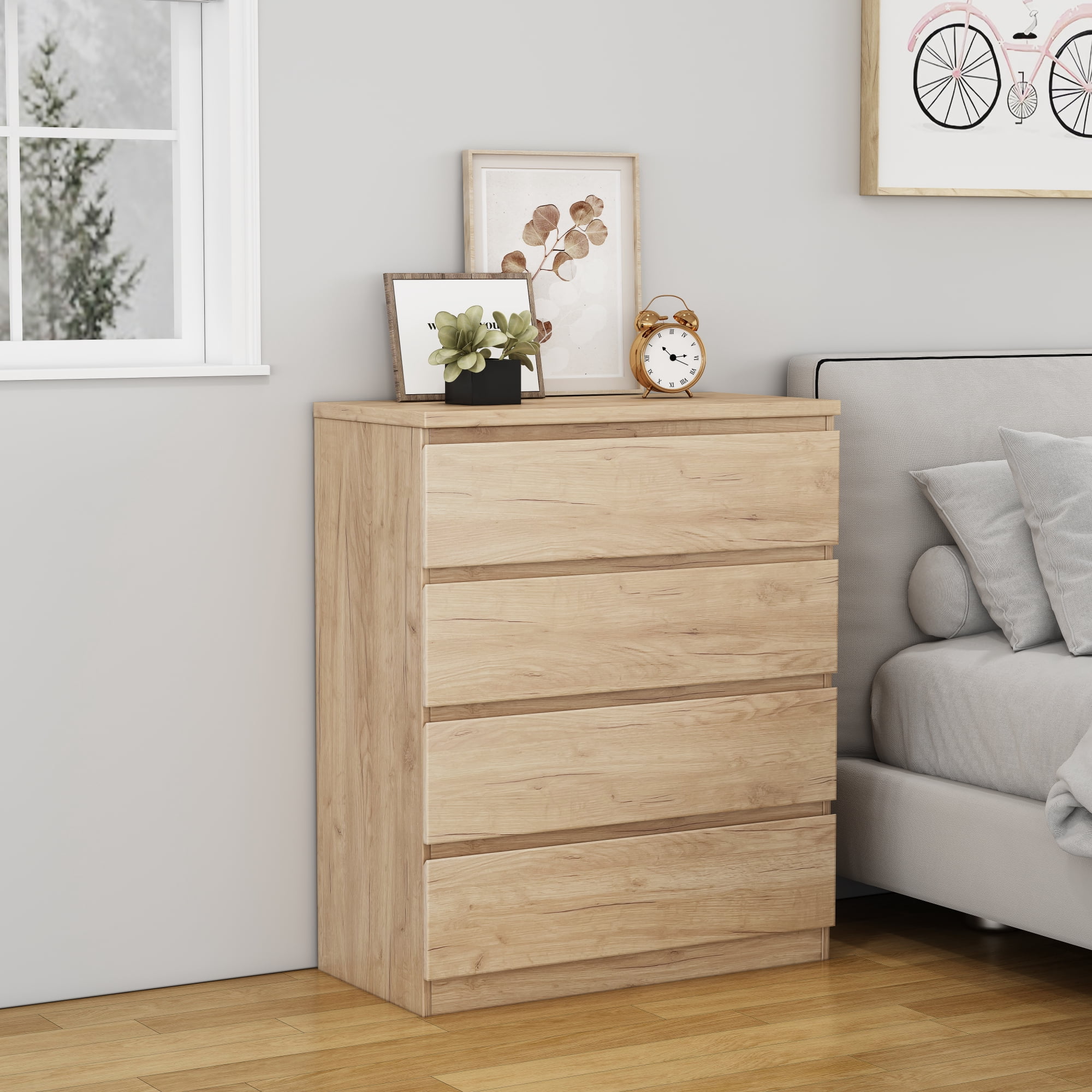 4 Drawer Dresser for Bedroom,31.5"W Modern Chest of Drawers with Hidden Handle,Wooden Closet Chests Organizer for Bedroom, Living Room,Natural