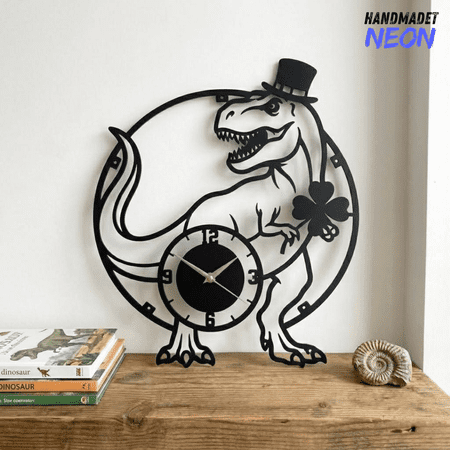 Handmadetneonsign Dinosaur Metal Wall Clock, Nursery Room Decor, Kid Room Sign