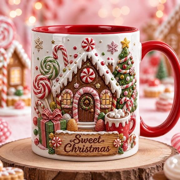 Festive Coffee Mug Sweet Christmas Candy House