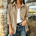 thumbnail image 2 of AherBiu Corduroy Shacket for Women Button down Shirt Lapel Collared Open Front Vintage Long Sleeve Tops with Pocket(Medium,Khaki), 2 of 7