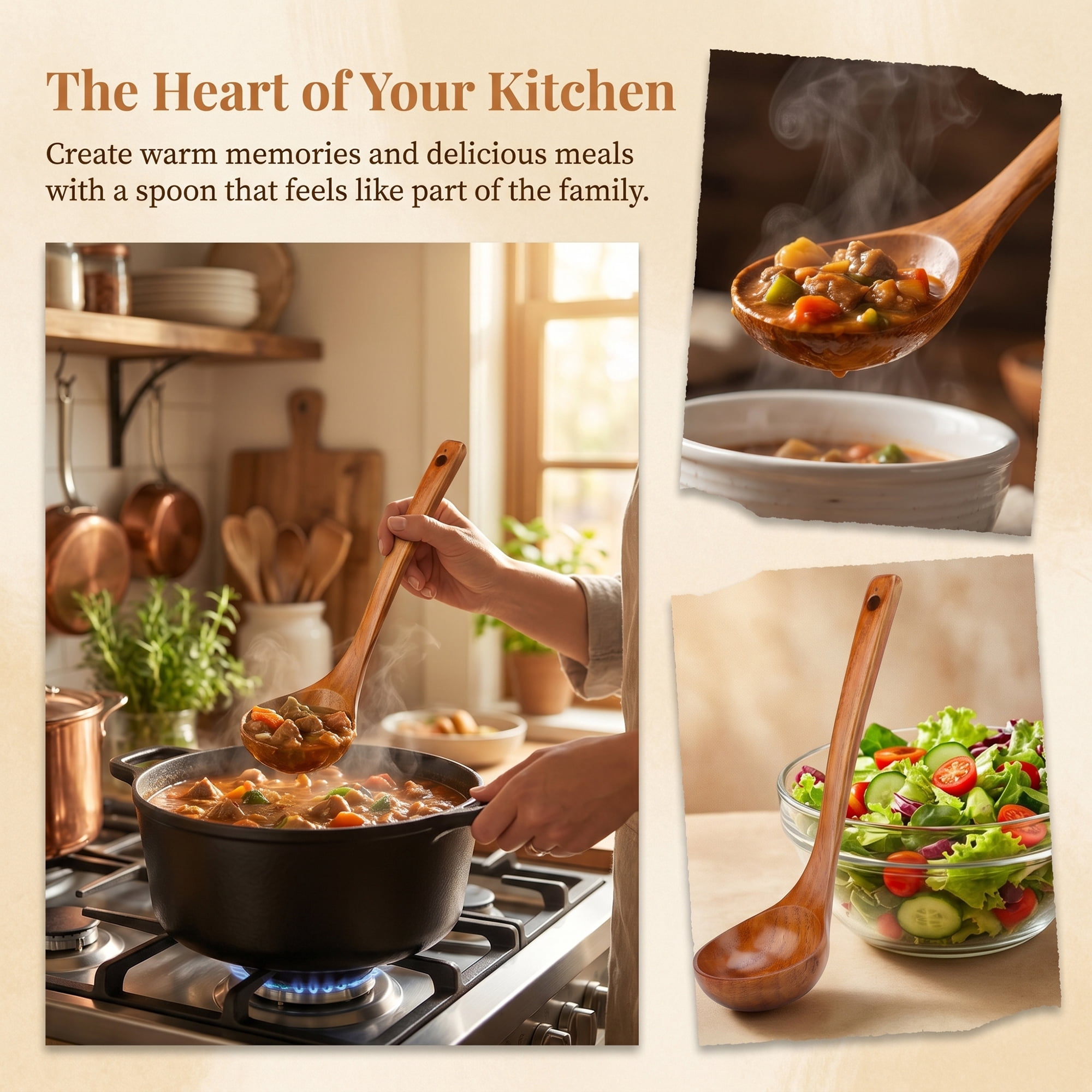 Unique Bargains Heat Resistant Kitchen Utensil Wooden Cooking Soup Spoon E 11"x3"