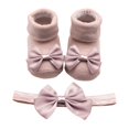thumbnail image 1 of Girls Socks Solid Soft Bottom Bowkot Princess Floor Socks And Bow Hairband Watermelon Red 6-12 Months, 1 of 6