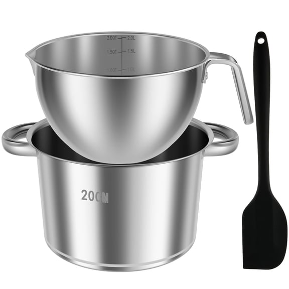 Double Boiler Pot Set, 1.82QT Chocolate Melting Pot & 2.54QT Stainless Steel Pot with Silicone Spatula, Food-Grade Double Boiler  Induction Safe for Candy, Butter, Cheese