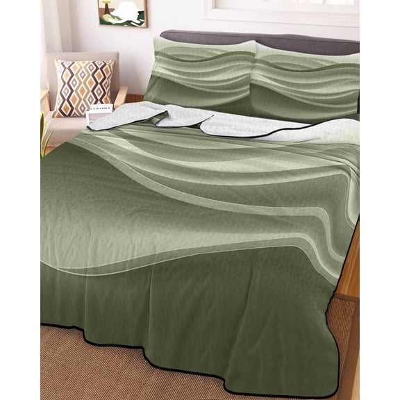 Sage Green Striped Queen Size Down Alternative Comforter,Lightweight Comforter Quilt Bedding Set with Pillow Shams Modern Abstract Art Wave Moire Gradient Bed Comforter Duvet Insert 90"x96"