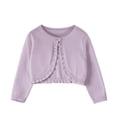 thumbnail image 2 of SGFCWSX Girls Bolero Cardigan Cropped Shrug One Button Ruffle Trim Long Sleeve Party Sweater for Kids Purple Size 18M, 2 of 9
