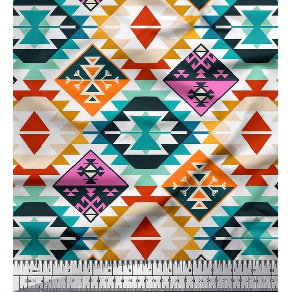 Soimoi Cotton Duck Fabric Aztec Kilim Print Fabric by The Yard 42 Inch Wide