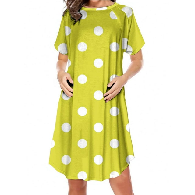 Bwiyojiz Mode Tailles P-TTG Fermeture Éclair Latérale Allaitement Maternité Imprimé Robe à Manches Courtes Col Rond pour Femmes Enceintes Pyjama Décontracté, Jaune