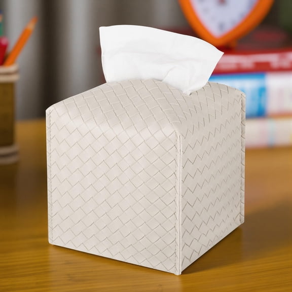 Tissue Box Cover PU Leather Tissue Holder Square Facial Tissue Case Facial Paper Organizer Dispenser for Bathroom, Vanity Countertop, Tabletop, Car, Beige