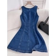 thumbnail image 3 of Women's Sleeveless Denim Dress with Round Neck and Backless Tie-Up Design, 3 of 5