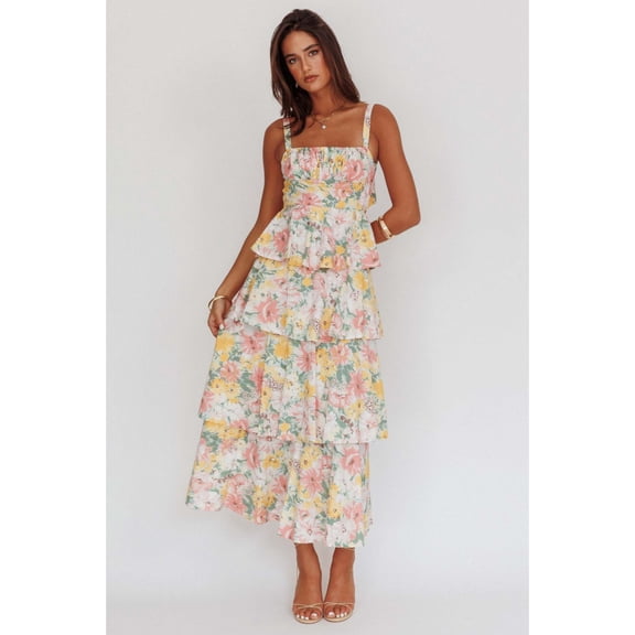Spring/Summer Floral Print Dress with Bows, Perfect for Vacations and Parties