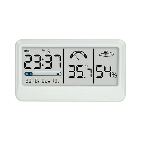

Digital Hygrometer Electronic Temperature Humidity Meters Gauge with Time Date LCD Display Clock Indoor Thermometer Hygrometer with Bracket for Greenhouse Garden Cellar