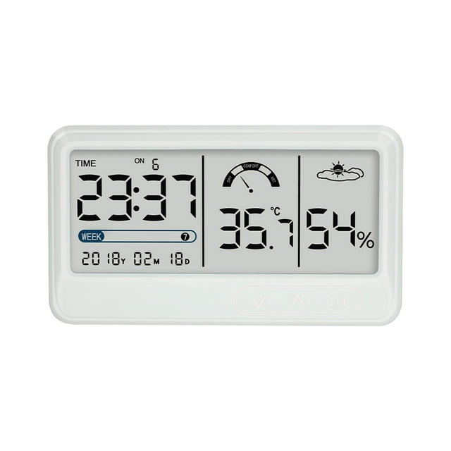 Yeacher Digital Hygrometer Electronic Temperature Humidity Meters Gauge with Time Date LCD Display Clock Indoor Thermometer Hygrometer with Bracket for Greenhouse Garden Cellar