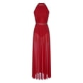 thumbnail image 7 of Doomiva Women Rhinestone Lyrical Dance Dress Sleeveless Side Split Mesh Flowy Maxi Dress Dancewear Burgundy XL, 7 of 7