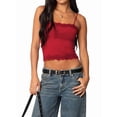 thumbnail image 2 of Tank Top for Women Adjustable Spaghetti Strap Camisole Cropped Lace Trim- Y2K Going Out Tops Summer Red M, 2 of 9