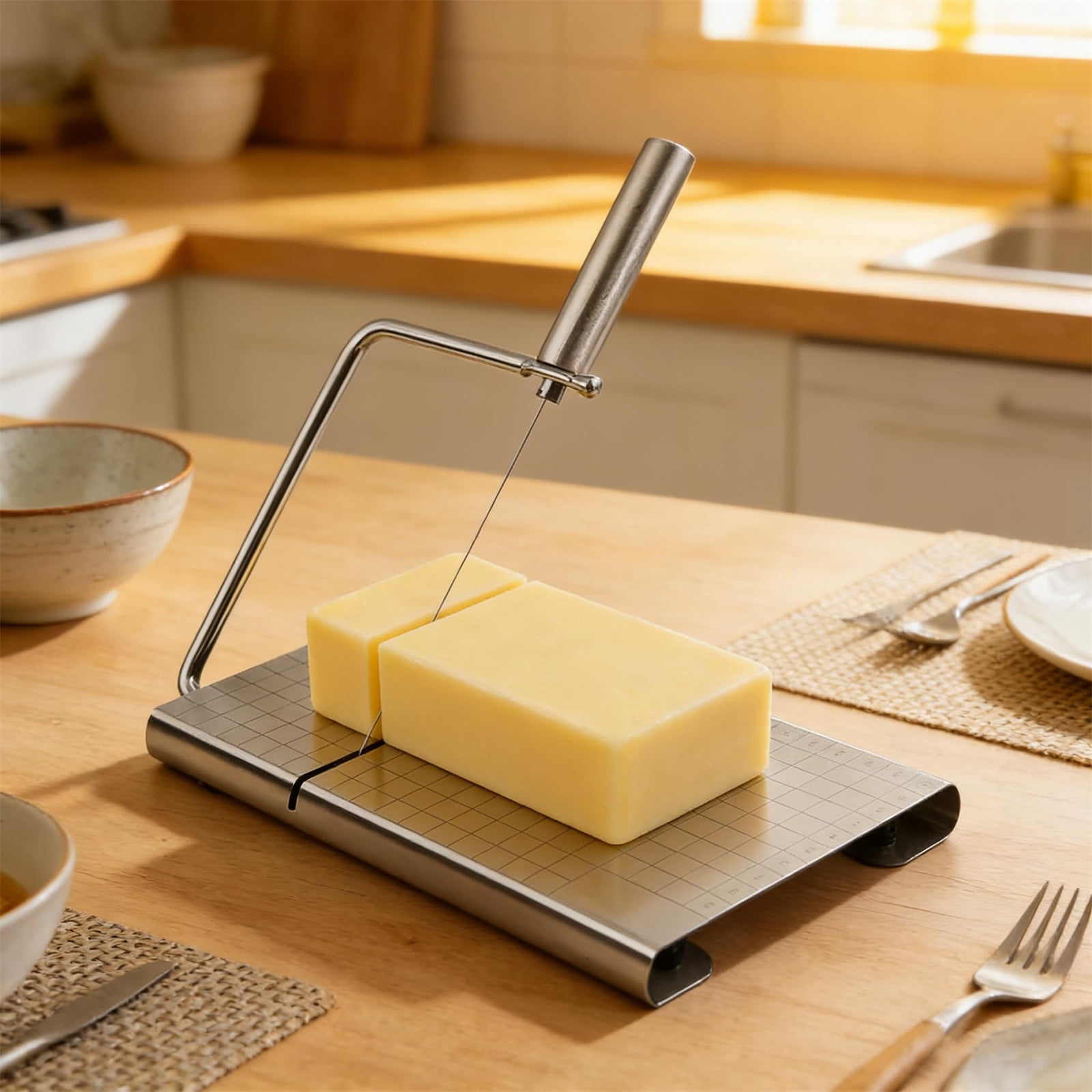 Stainless Steel Soap Cutter with Scale – Adjustable Soap Making Tool for DIY Candles, Cheese and Butter Cutting, Precision Craft Tool B