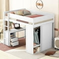 thumbnail image 2 of EUROCO Modern Wood Full Size Loft Bed, Storage Desk and Drawers, Wardrobe with Clothes Hanger and Sliding Door, White, 2 of 16