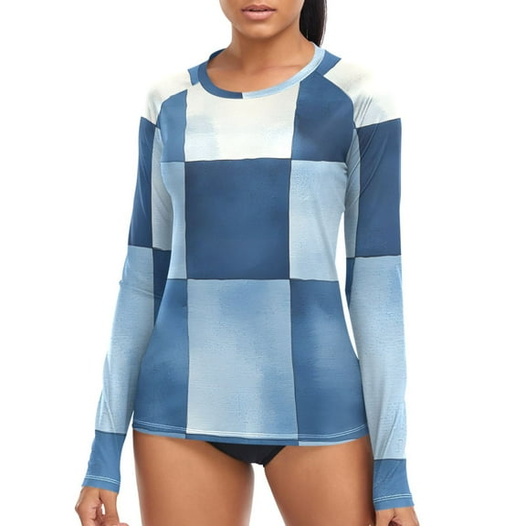 joogoo Womens UPF 50  Sun Shirts Checkered Grid-z1 Long Sleeve UV Protection Rash Guard Tops S