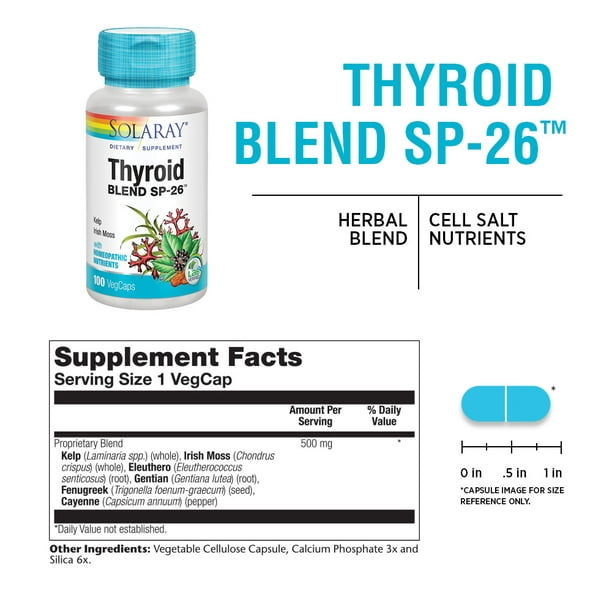 Solaray Thyroid Blend SP-26 | Herbal w/ Cell Salt Nutrients to Help Support Healthy Thyroid | Non-GMO, Vegan | 100 VegCaps - Walmart.com