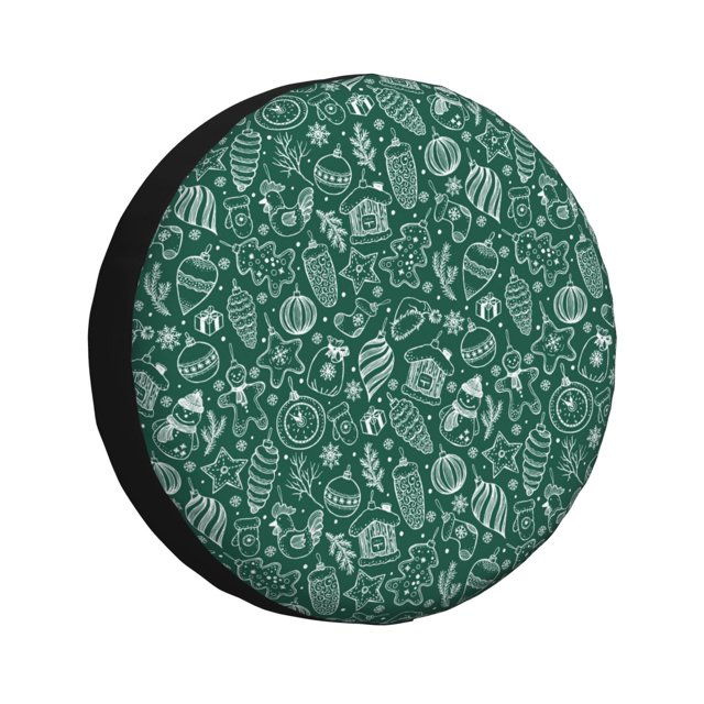 Fotbe Green Christmas Funda de Llanta de Repuesto con Estampado, Engrosada, Ajuste Universal para Jeep, Remolque, RV, SUV, Camión-17 inch
