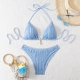 thumbnail image 2 of uvwlwu Women Ribbed Triangle Halter Bikini Top with Tassel Charm Two Piece Swimsuit,S, 2 of 7