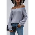 thumbnail image 2 of Robe Chandail pour Femmes Surdimensionnée Manches Longues Aguichant Épaules Dénudées Bloc de Couleur Tricot Hauts, 2 of 6