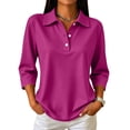 thumbnail image 2 of Resicozy Womens Polo Shirts 3/4 Sleeve Tops Golf Tees Button Collared Cotton Shirt Business Casual Purple L, 2 of 4