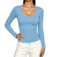 thumbnail image 4 of Warop Women's Ribbed Scoop Neck Slim Fitted T Shirts Basic Solid Long Sleeve Tee Fall Tops Trendy Tight Underscrub, 4 of 7