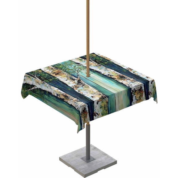 Hokiten Outdoor Tablecloths with Umbrella Hole & Zipper, Vintage Trunk 60x60 Inch Square Tablecloths, Sage Green Leaf on Branch Wood Grain Waterproof Table Cloth, Patio/Pool/Picnic Table Covers