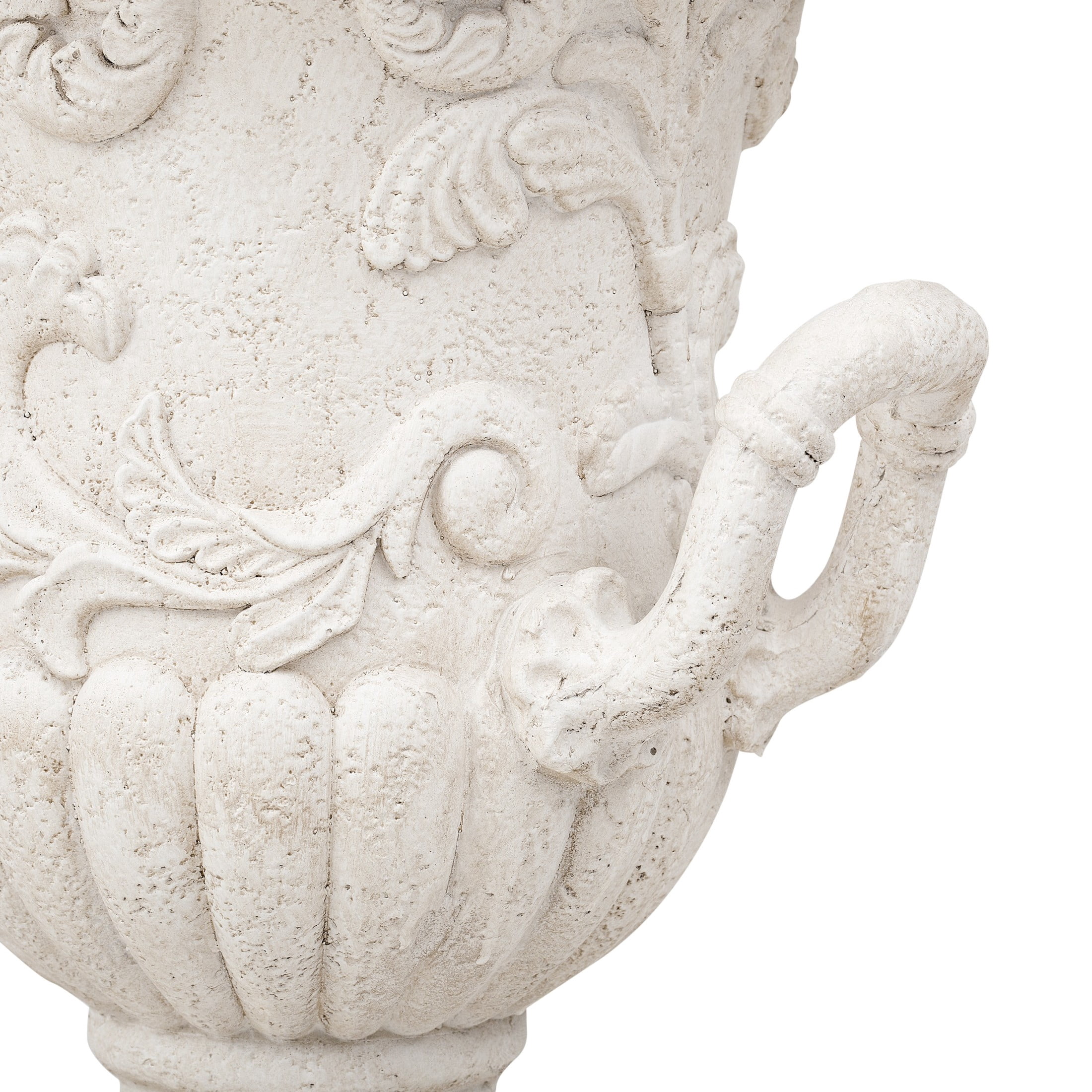 Christopher Knight Home Scrollwork Relief Urn Planter with Handles, Decorative Vase, Antique White, Set of 2