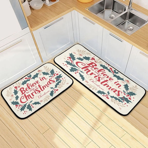 Kitchen Rugs and Mats【2 PCS】Non Skid Wreath for Christmas Day Creative Kitchen Mat
