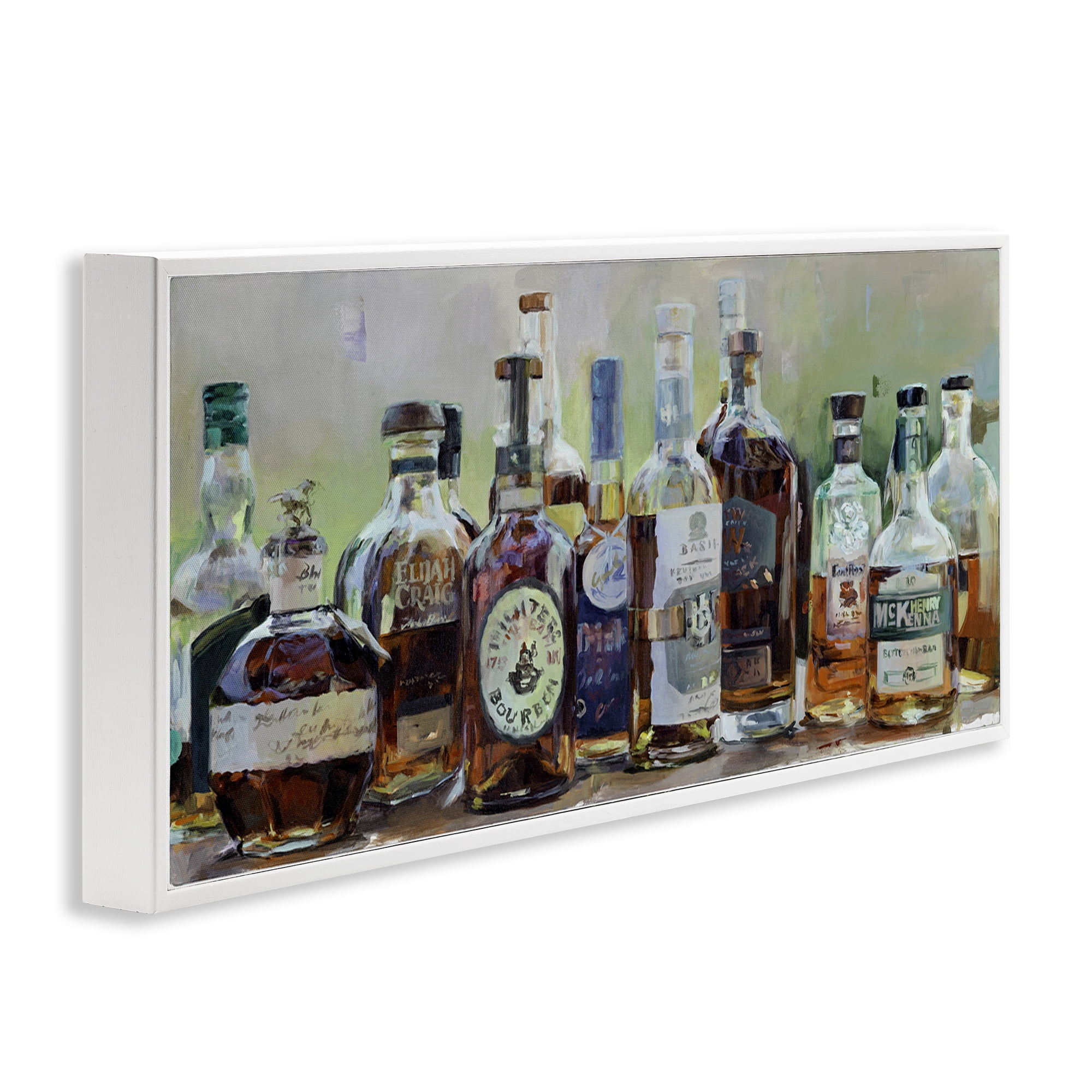 Stupell Industries Vintage Whiskey Bottles Display White Framed Giclee Art, design by Marilyn Hageman