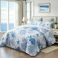 thumbnail image 6 of Coastal Bedding Queen Size Coastal Quilt with 2 Shams, Nautical Beach Comforter Sets Ocean Bedspreads Blue Starfish Coverlet Summer Bedding, 90''x96'', 6 of 12