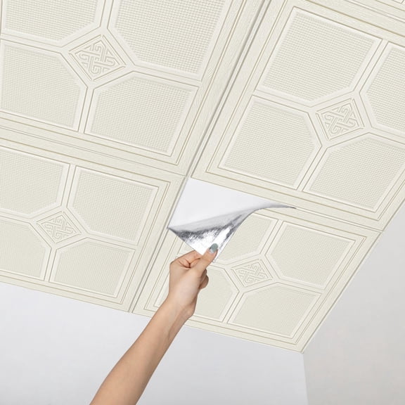 Abyssaly 13.7" x 13.7" Peel and Stick Ceiling Tile, 16 Pcs, Self-Adhesive Foam Texture Tiles for Living Room, Kitchen, Bathroom
