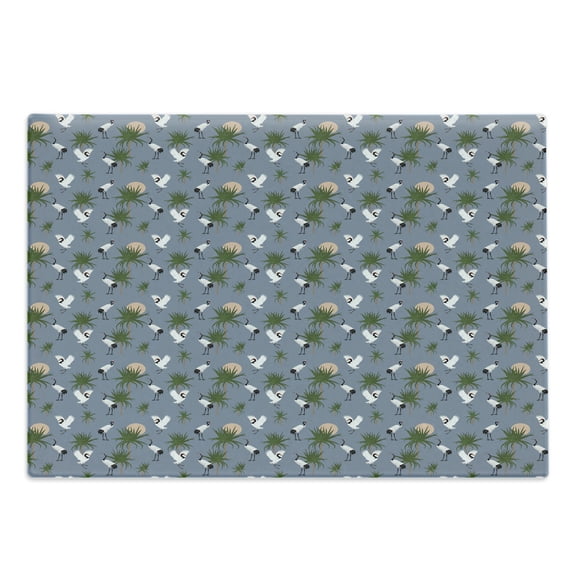 Bird Print Cutting Board, Repetitive Pattern of Dracaena Marginata Bush and Japanese Cranes, Decorative Tempered Glass Cutting and Serving Board, in 3 Sizes, by Ambesonne