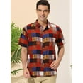 thumbnail image 2 of Unique Bargains Men's Summer Checked Short Sleeve Color Block Hawaiian Plaid Shirts Red M, 2 of 6
