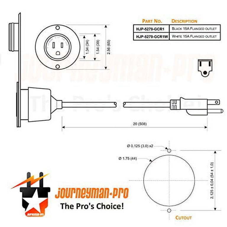 10 Foot 15A Weatherproof Outdoor Power Outlet By Journeyman-Pro - 10