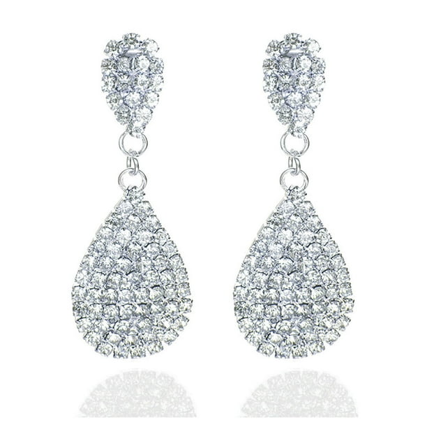 Pendientes colgantes de lágrima de diamantes de imitación para mujer, pendientes colgantes de cristal brillantes para damas de honor de novia