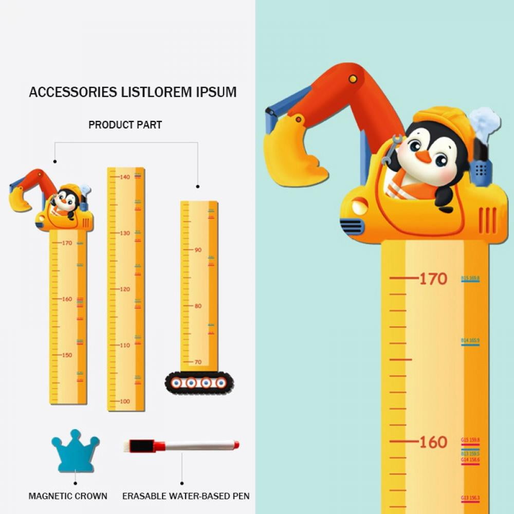 Height Chart for Kids, Cartoon Animal Measuring Growth Chart for Wall