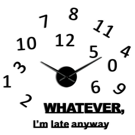Whatever I'm Late Anyway Inspirational Quote Wall Art Large Numbers DIY Wall Clock Living Room Wall Watch Procrastinators Gifts(Black,27inch)
