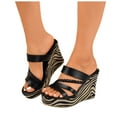 thumbnail image 1 of Sandales à Talon Compensé pour Femmes 2025 en Cuir Noir Mode à Talons Épais Extra Hauts Plateforme d'Été Robe à Enfiler, 1 of 8